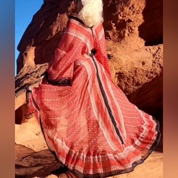 RESORT WEAR Designer Maxi Dress Silk Cruise Tropical Red Maxi Dress - Picture 10 of 11